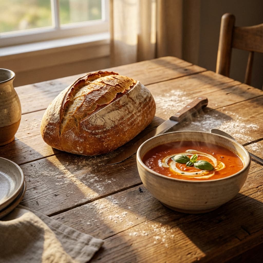 Rustic bread and soup