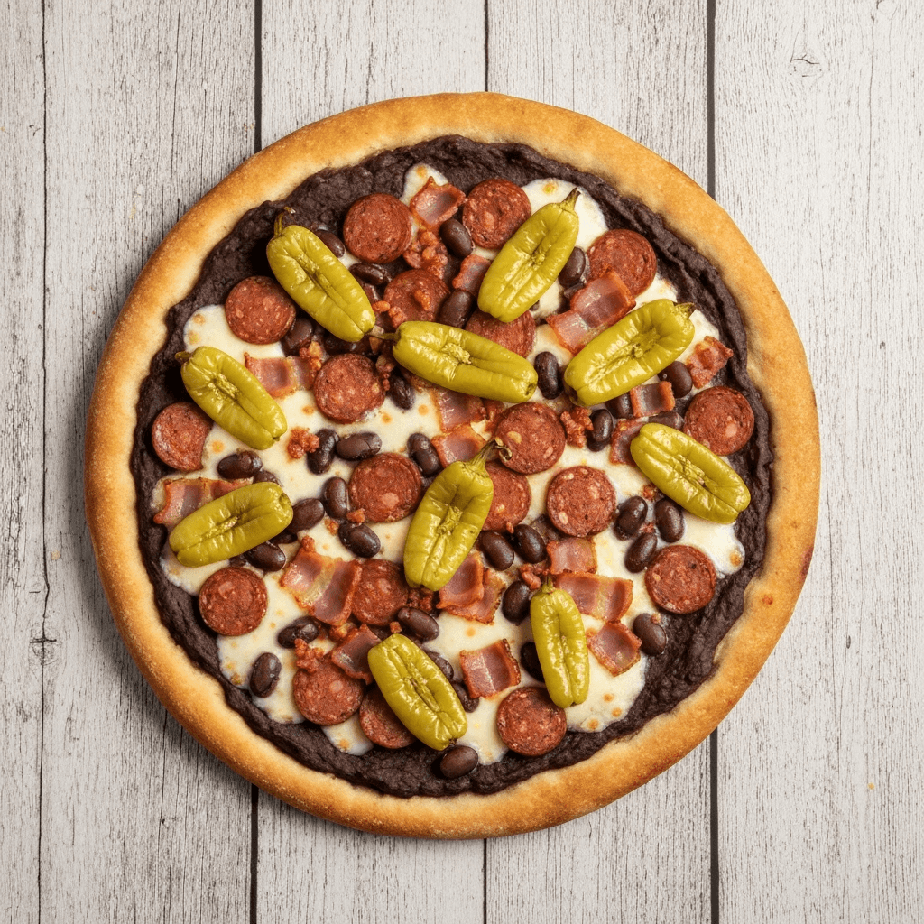 Feijoada Pizza with Calabresa Sausage and Banana Peppers