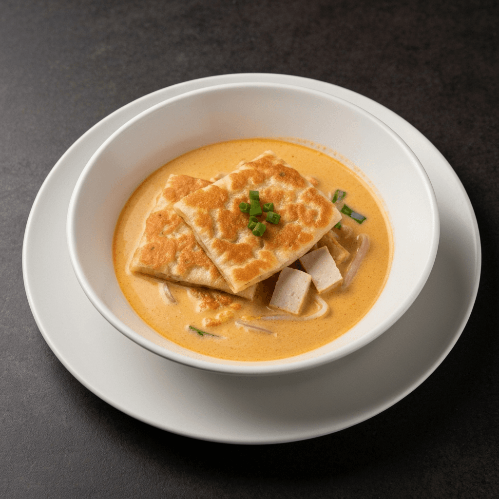 Roti Prata Croutons with Creamy Laksa Soup