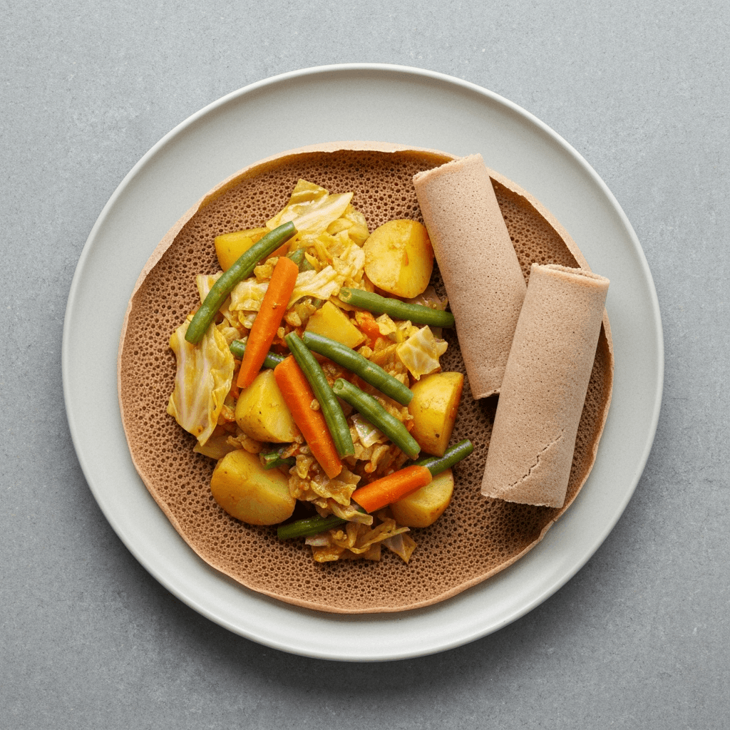 Atakilt Wat (Vegetable Stew) with Injera
