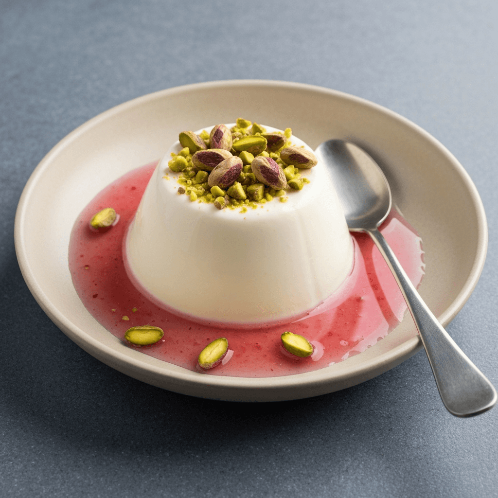 Greek Yogurt Panna Cotta with Pistachios & Rosewater Syrup