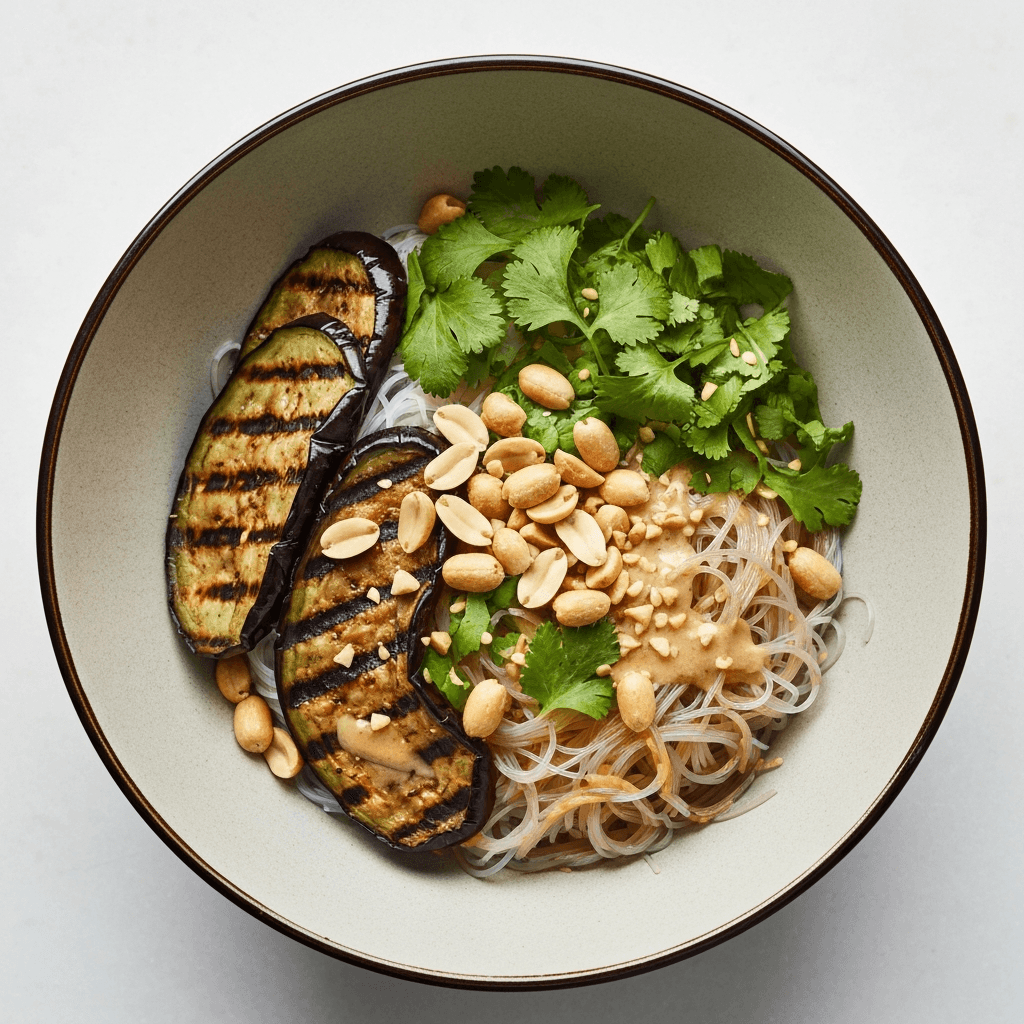Grilled Eggplant Bún Bowl with Sesame Dressing
