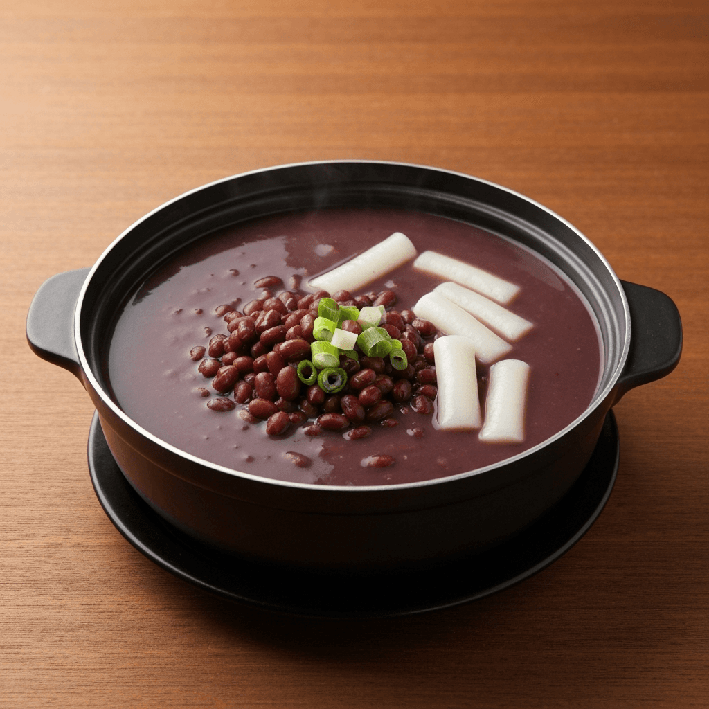 Korean Red Bean Soup (Patjuk) Hot Pot with Rice Cakes