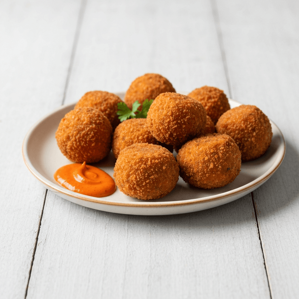 Bobotie Croquettes with a Spicy Dip