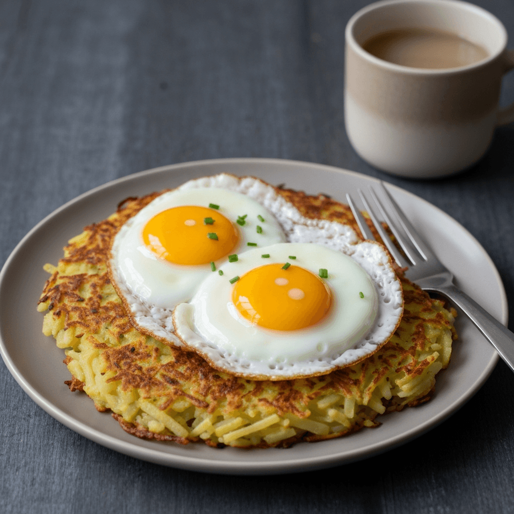 Cabbage and Potato Rösti with Fried Eggs