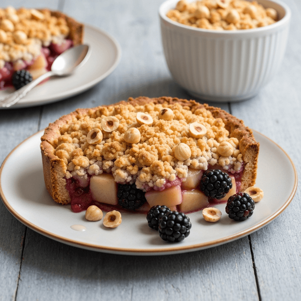 Apple and Blackberry Crumble with Hazelnut Topping