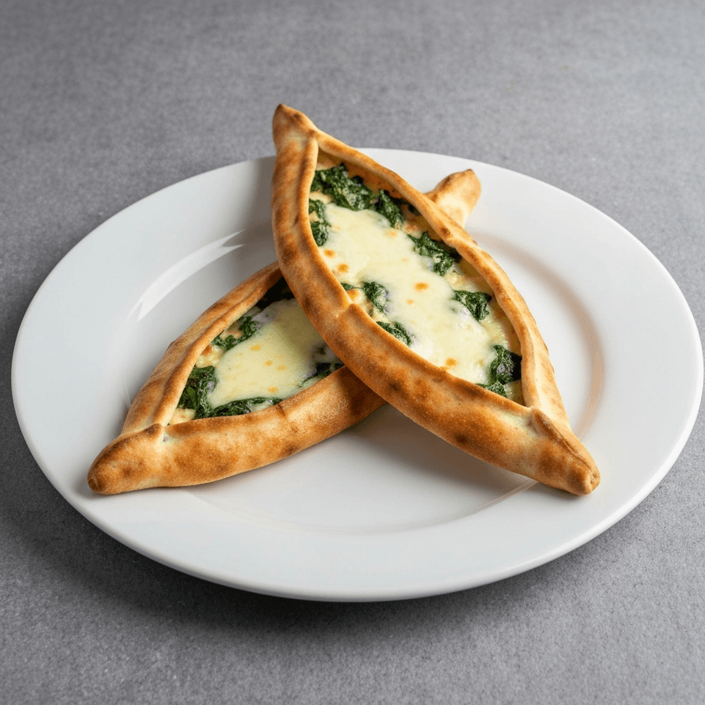 Pide (Turkish Flatbread) with Cheese and Spinach