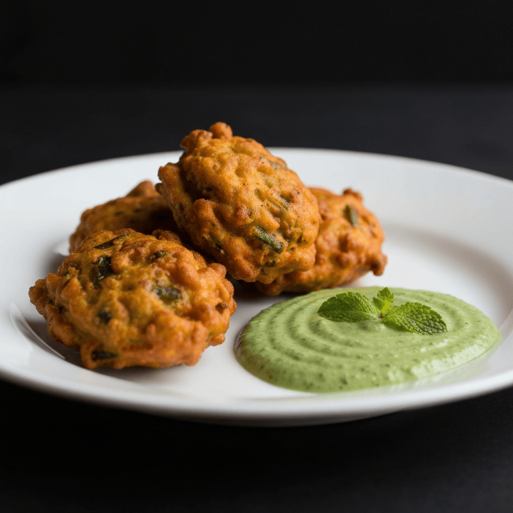 Vegetable Pakoras with Mint-Cilantro Chutney