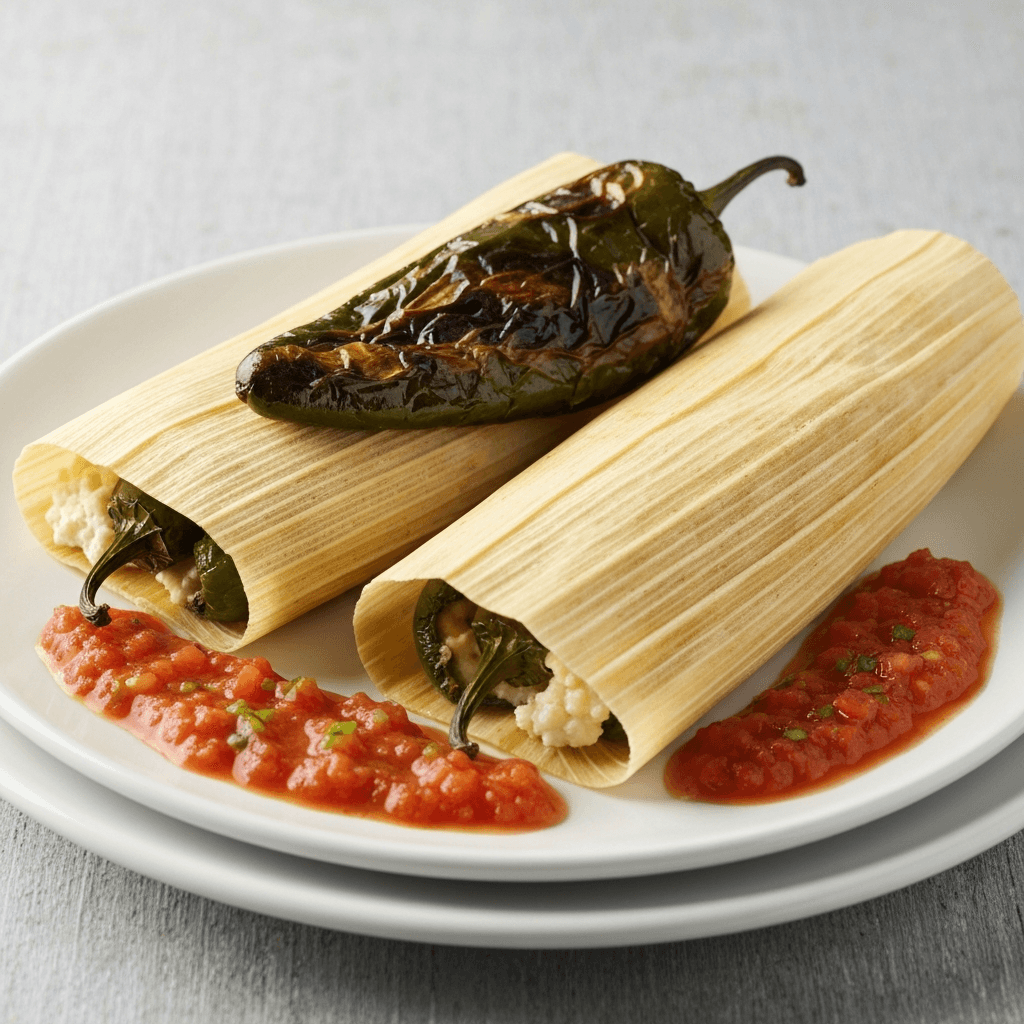 Roasted Poblano and Cheese Tamales with Tomato-Lime Salsa