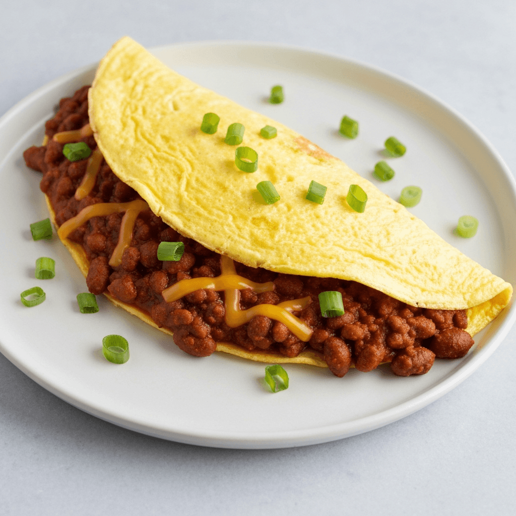 Chili Omelet with Cheddar and Green Onions