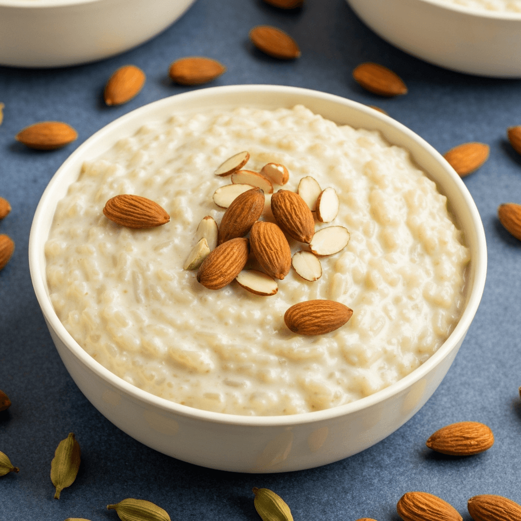 Cardamom and Rosewater Rice Pudding with Almonds