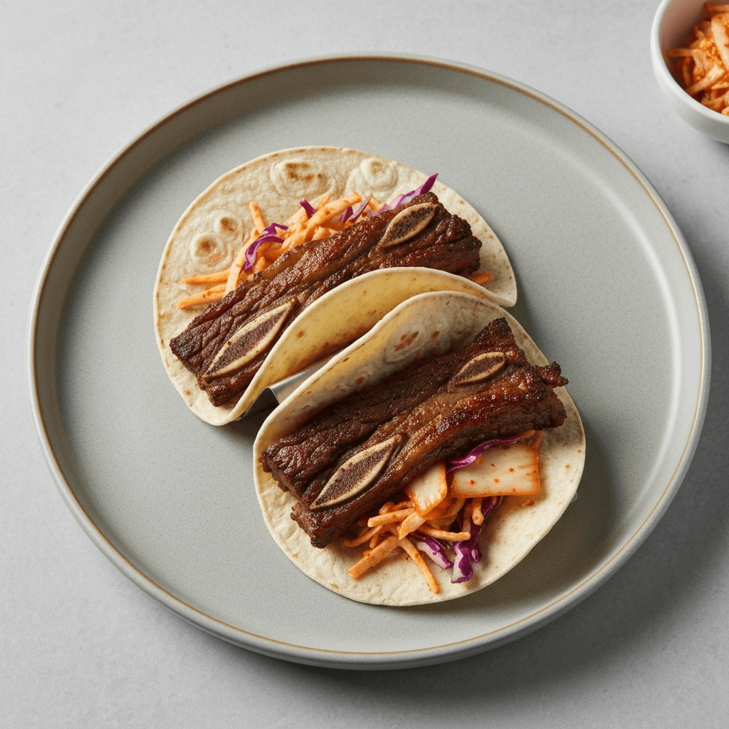 Korean BBQ Short Rib Tacos with Kimchi Slaw