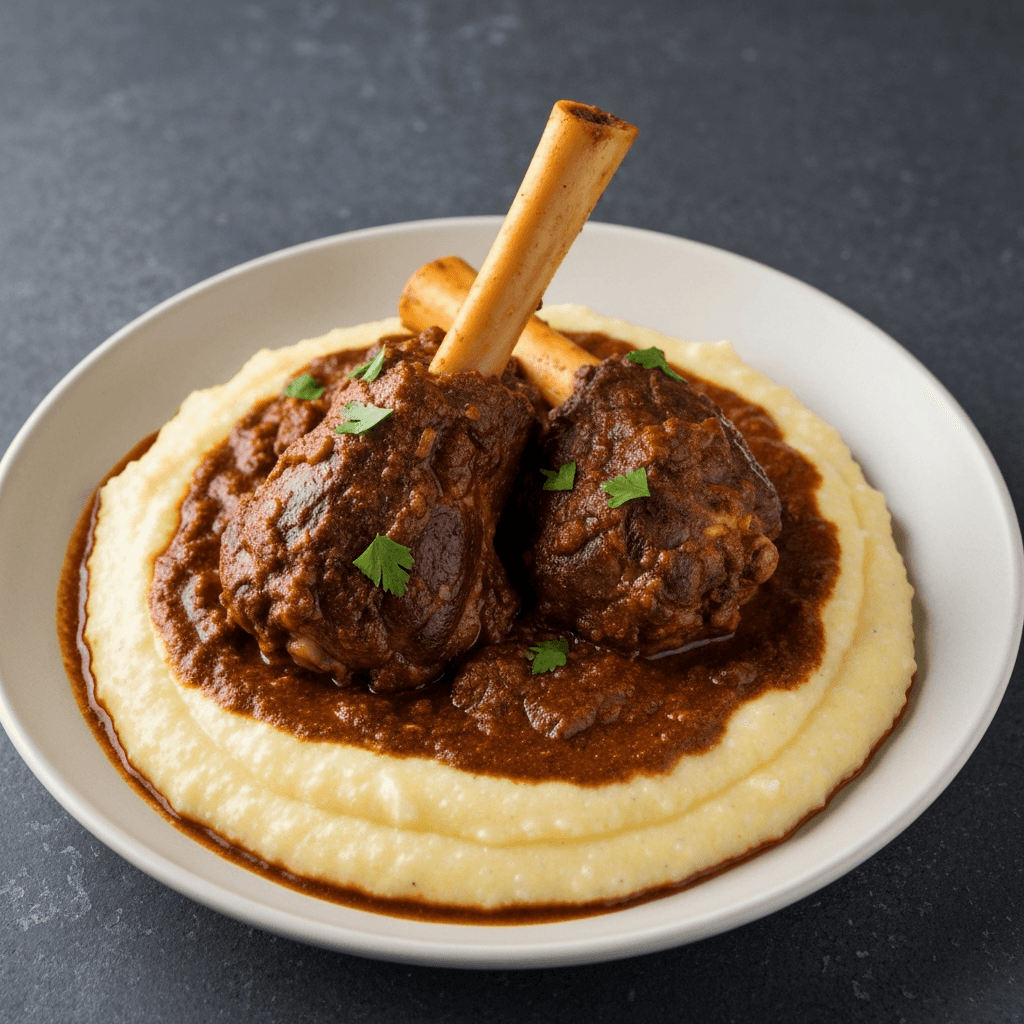 Mole-Braised Lamb Shanks with Creamy Polenta