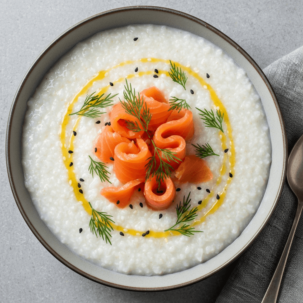 Christmas Morning Congee with Smoked Salmon and Dill