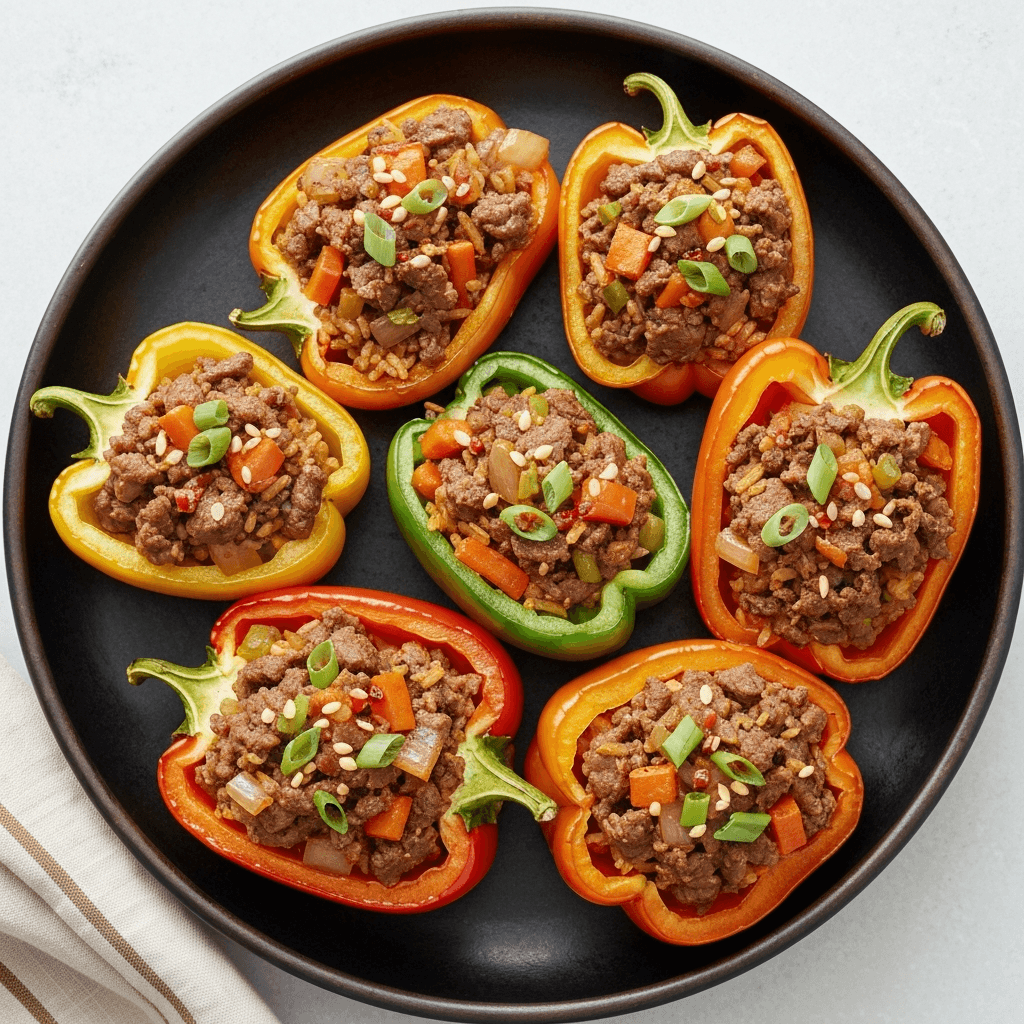 Korean Inspired Bulgogi and Rice Stuffed Peppers
