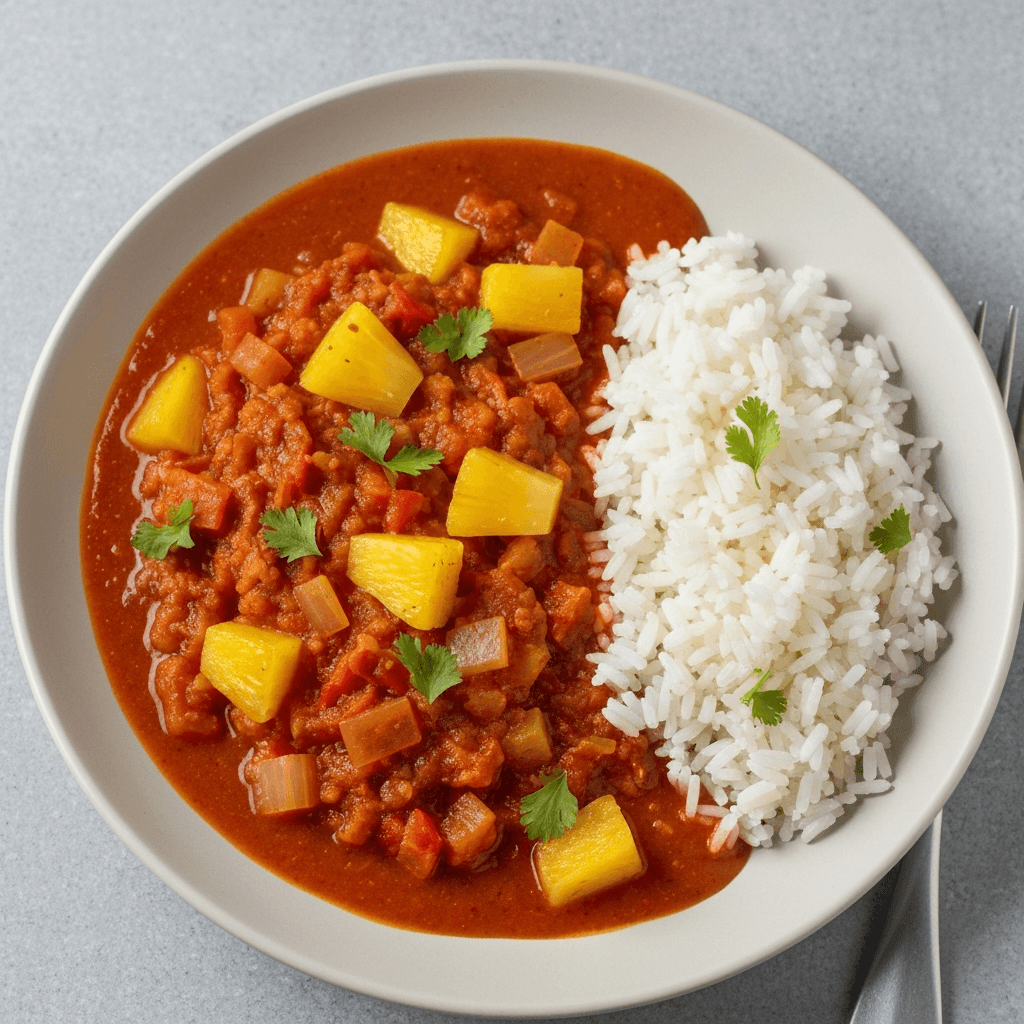 Sweet and Spicy Pineapple Chili with Coconut Rice