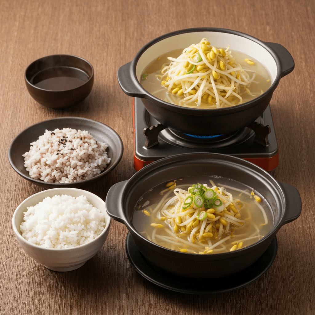 Korean Soybean Sprout Soup (Kongnamul Guk) Hot Pot with Rice