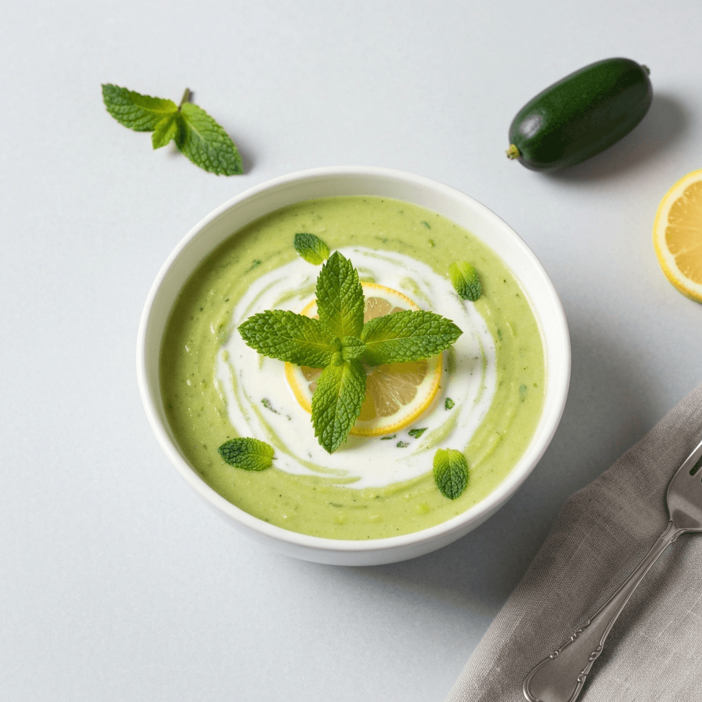 Creamy Zucchini Soup with Mint and Lemon