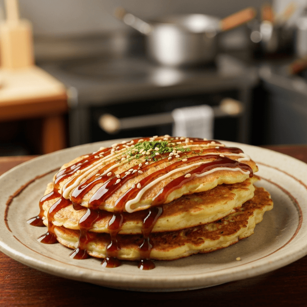 Savory Okonomiyaki Pancakes with Shiitake Mushrooms and Scallions