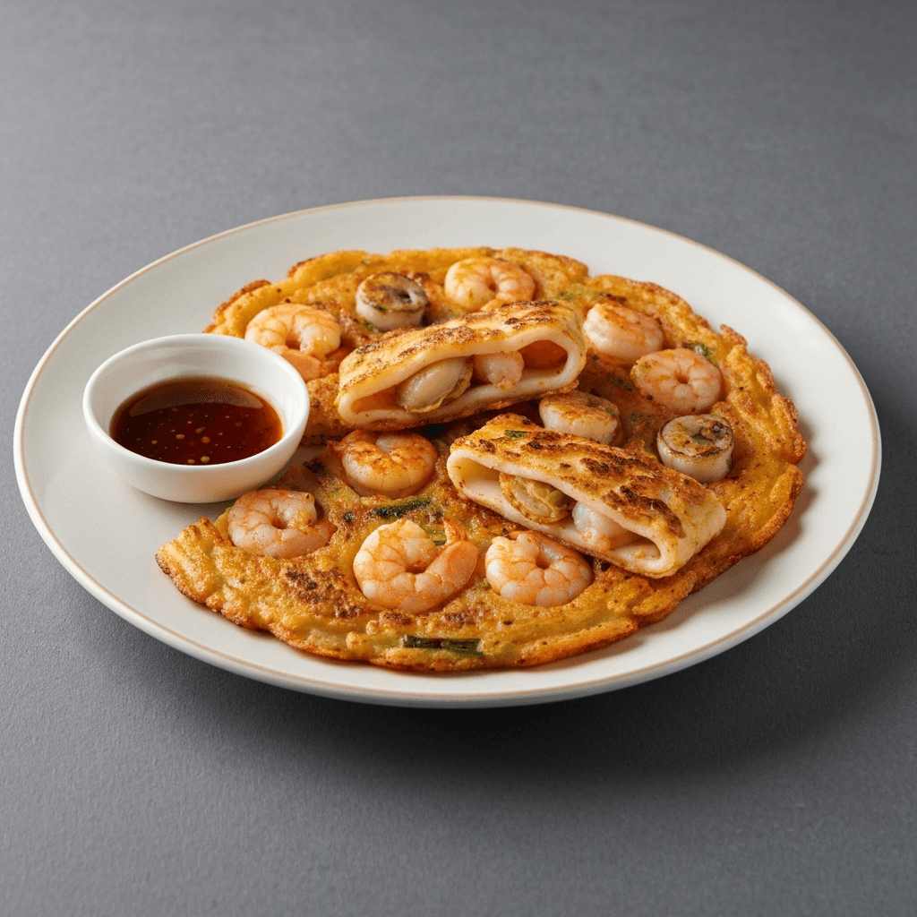 Spicy Seafood Pancake (Haemul Pajeon) with Soy Dipping Sauce