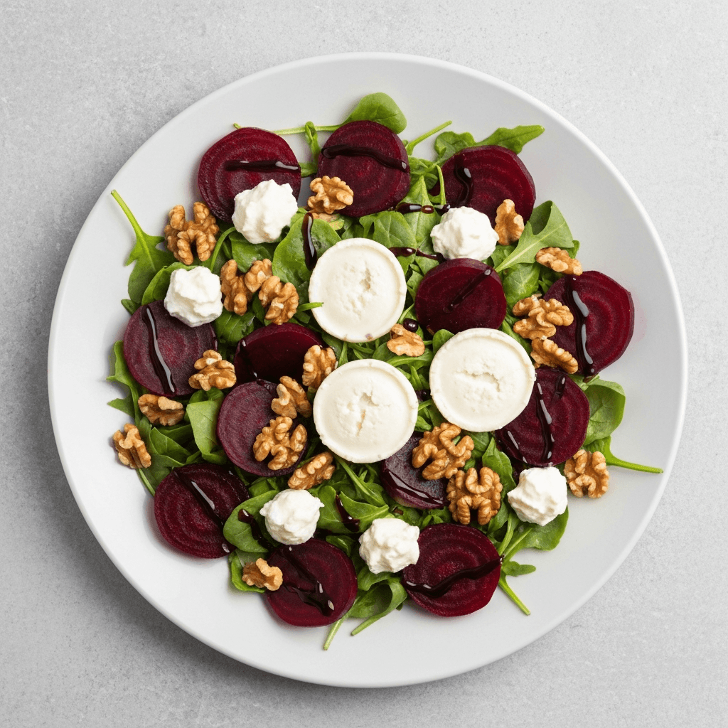 Beetroot and Goat Cheese Salad with Walnuts and Balsamic Glaze