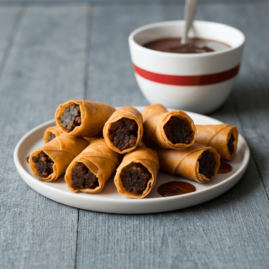 Christmas Pudding Spring Rolls with Brandy Butter Dip