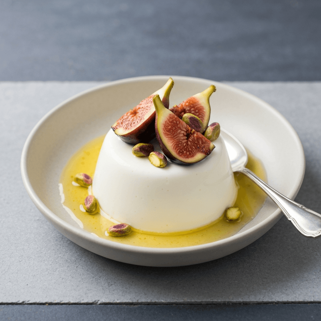 Greek Yogurt Panna Cotta with Honeyed Figs and Pistachios