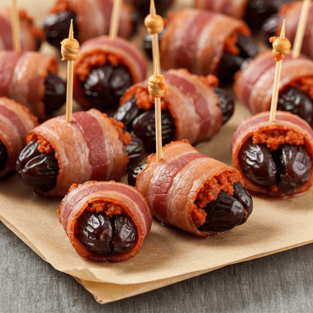 Black Bean and Chorizo Stuffed Dates Wrapped in Bacon
