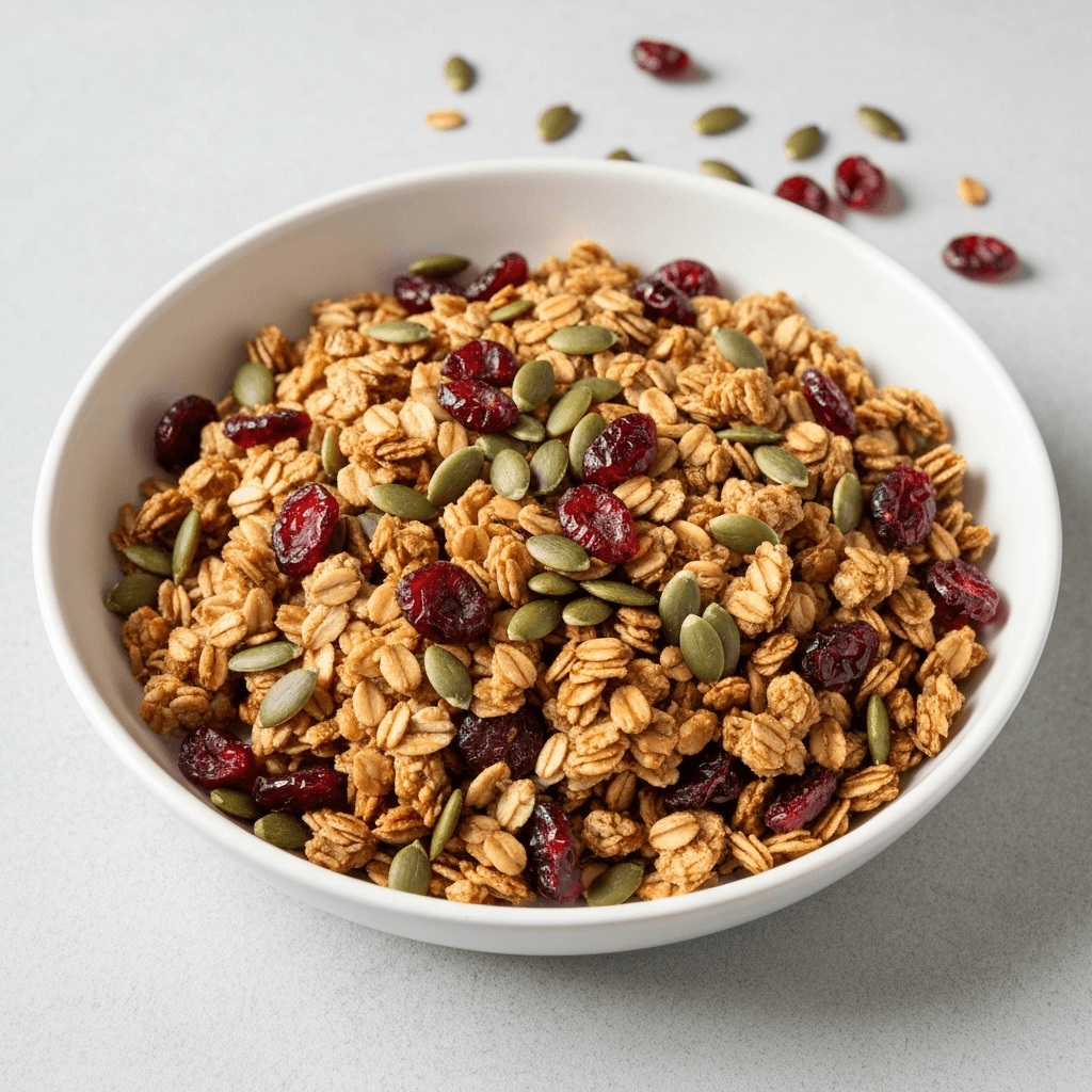 Homemade Maple Granola with Dried Cranberries and Pumpkin Seeds