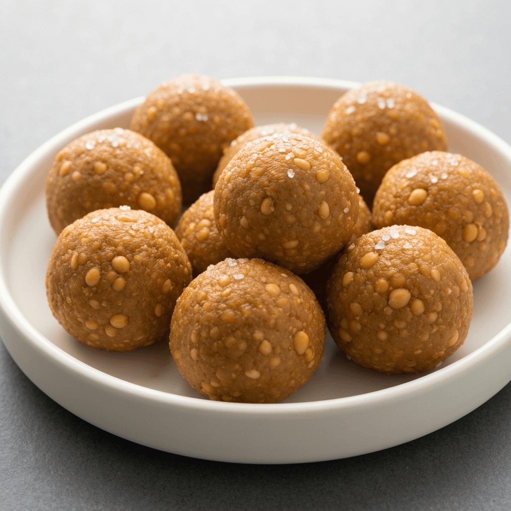 Besan Ladoo (Chickpea Flour Sweets) with Ghee and Sugar