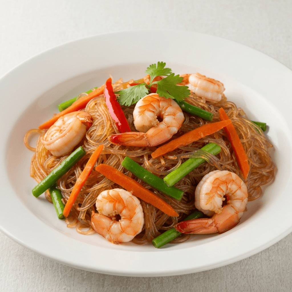 Pad Woon Sen (Glass Noodles) with Shrimp and Vegetables