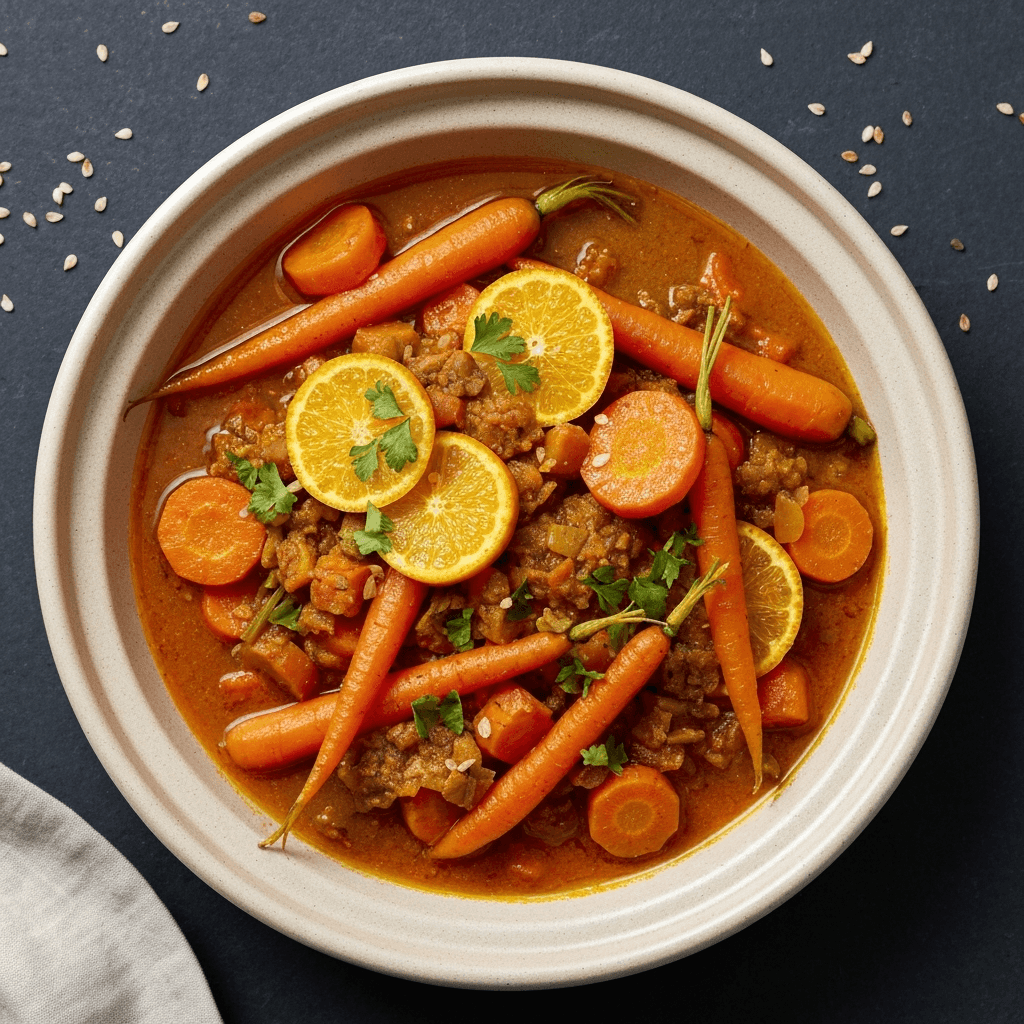 Spiced Carrot and Orange Tagine with Harissa Yogurt