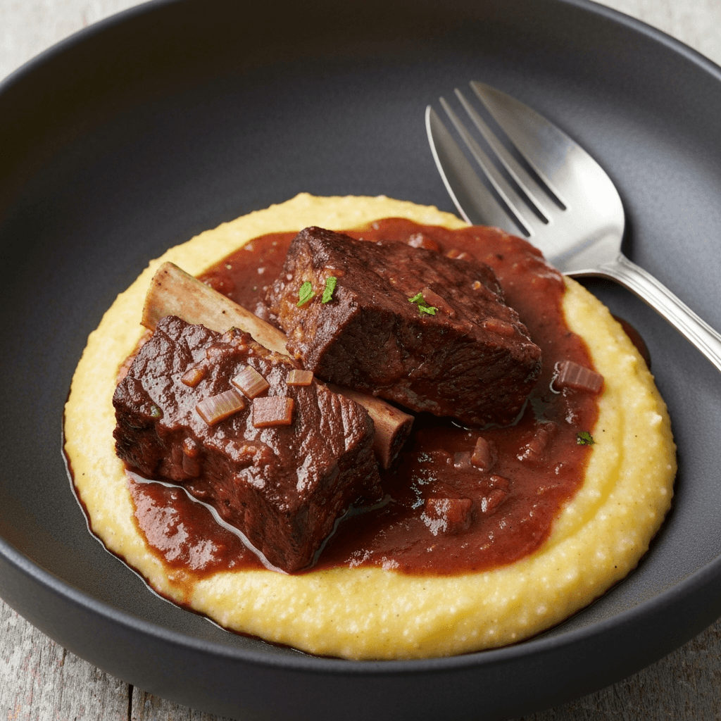 Braised Beef Short Rib Stew with Polenta