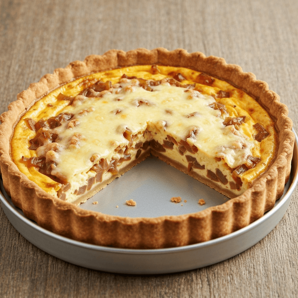 French Onion Soup Quiche with Caramelized Onion Crust