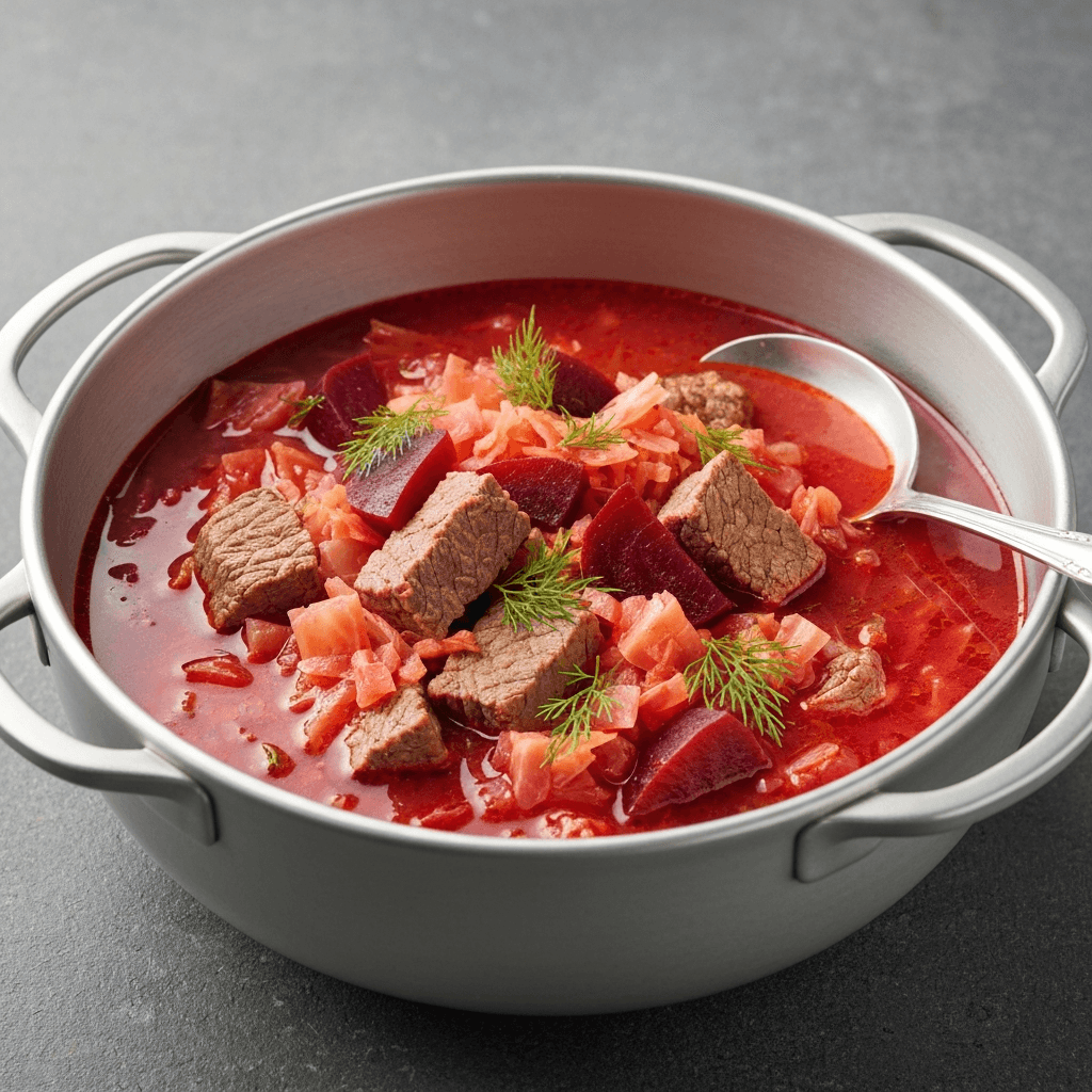 Slow Cooker Borscht with Beef and Cabbage (Soup)