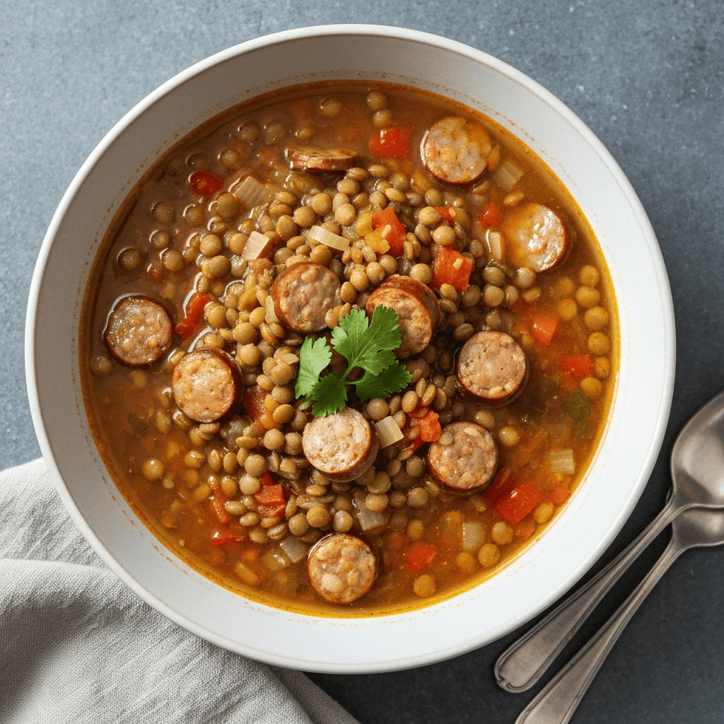 Lentil Soup with Italian Sausage and Parmesan Rind