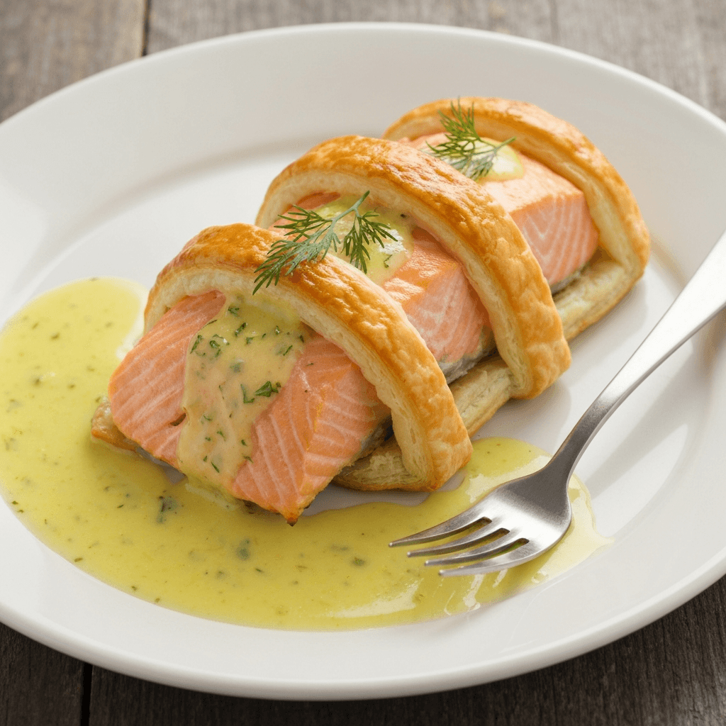 Salmon en Croute with Lemon-Dill Sauce