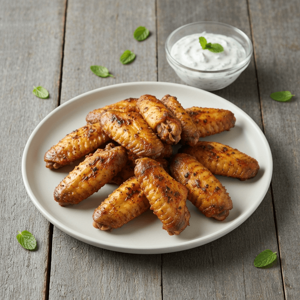Tagine-Marinated Chicken Wings with Yogurt-Mint Dip
