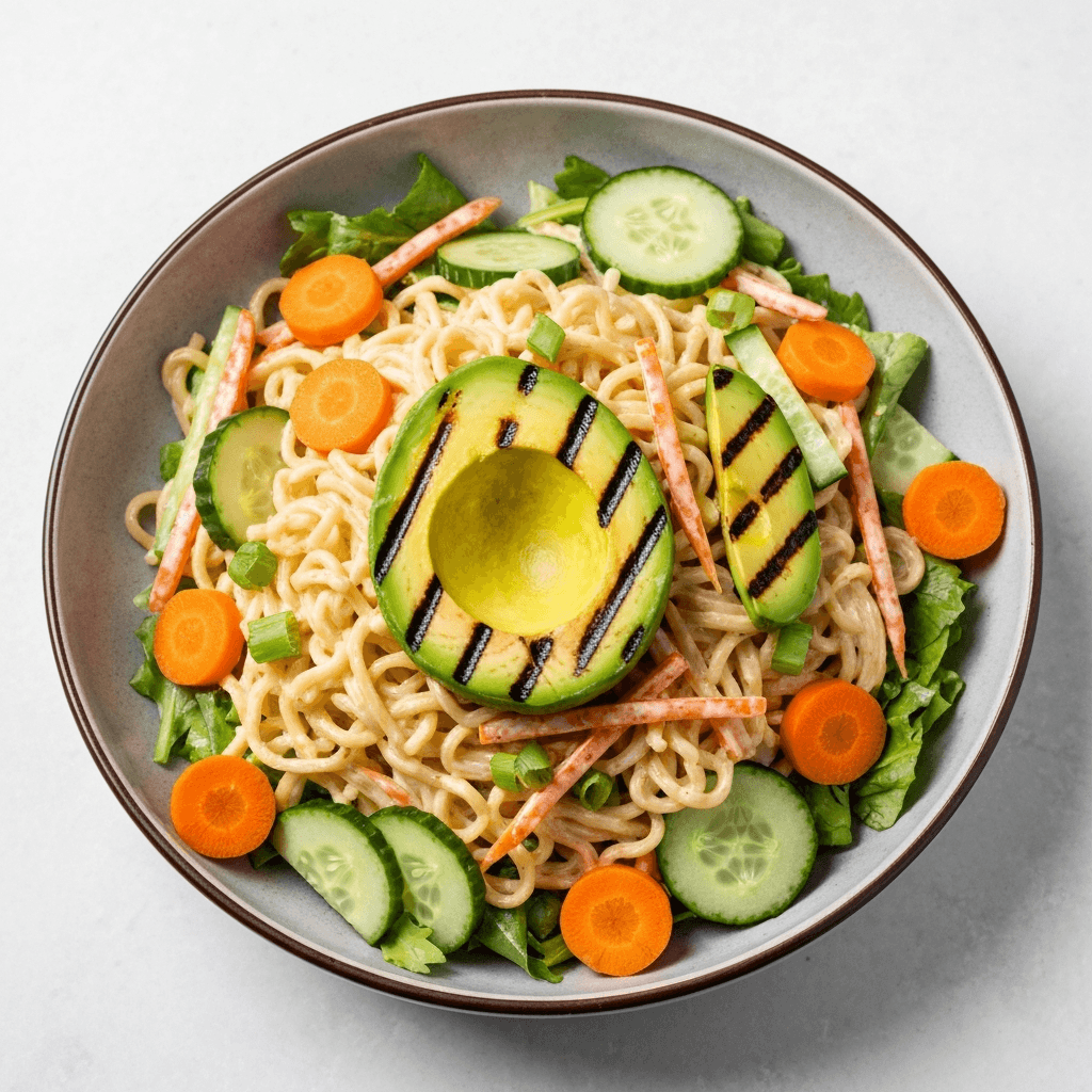 Cold Sesame Ramen Salad with Grilled Avocado