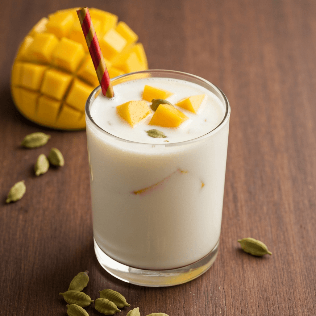 Mango Lassi (Yogurt-Based Drink) with Cardamom