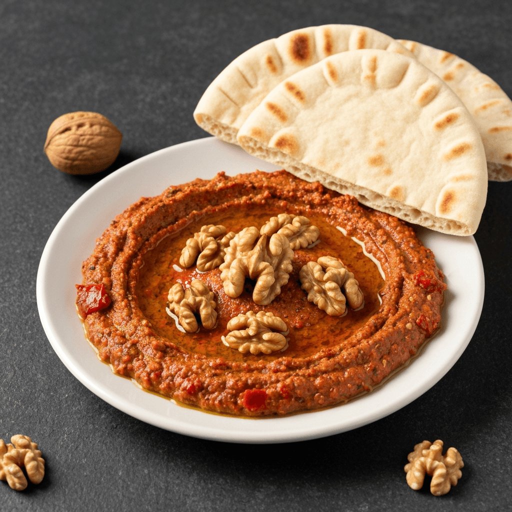 Acuka (Turkish Walnut and Red Pepper Dip) with Pita Bread
