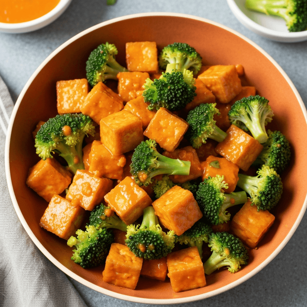 Vegan Orange Chicken with Tofu and Broccoli