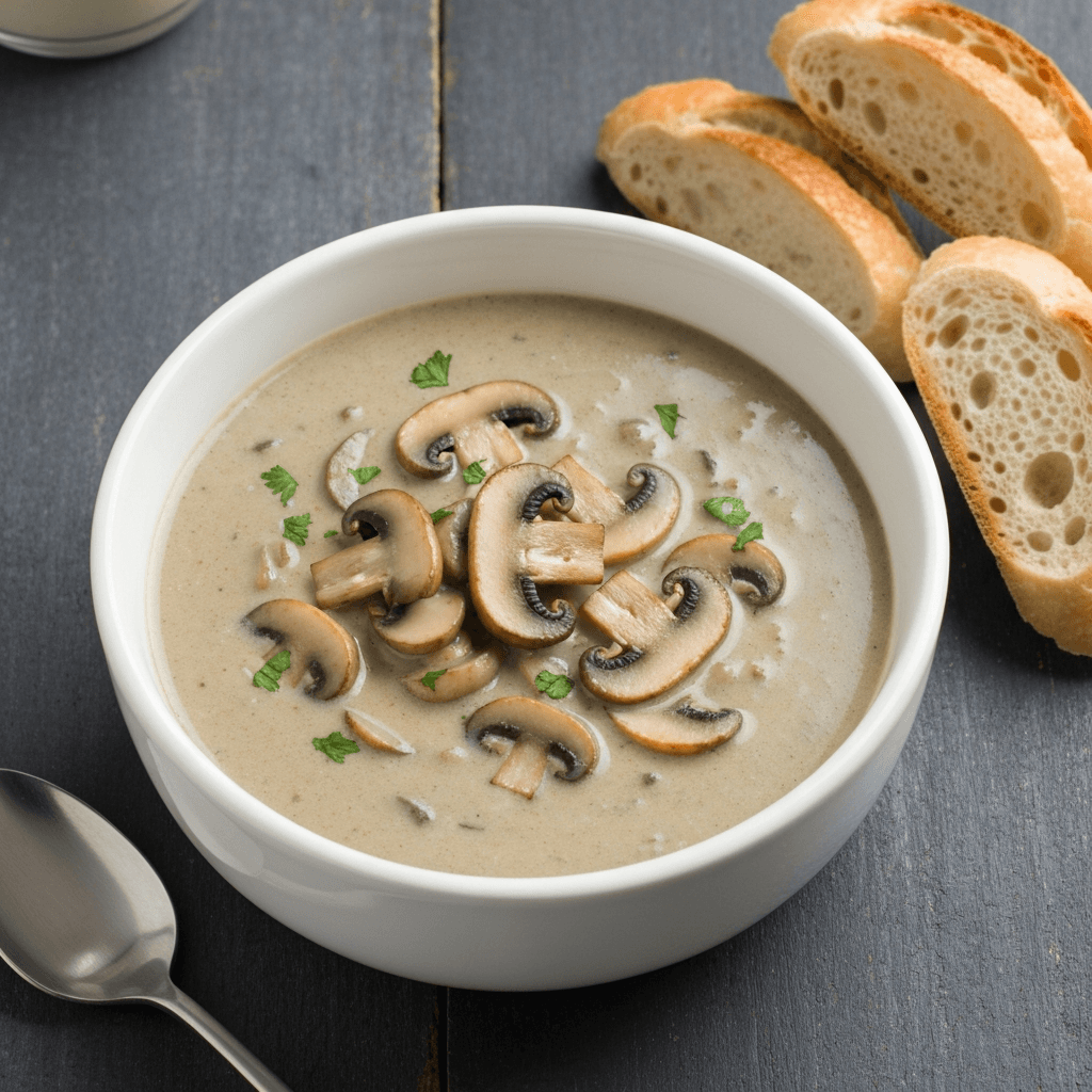Creamy Mushroom and Ale Soup with Crusty Bread