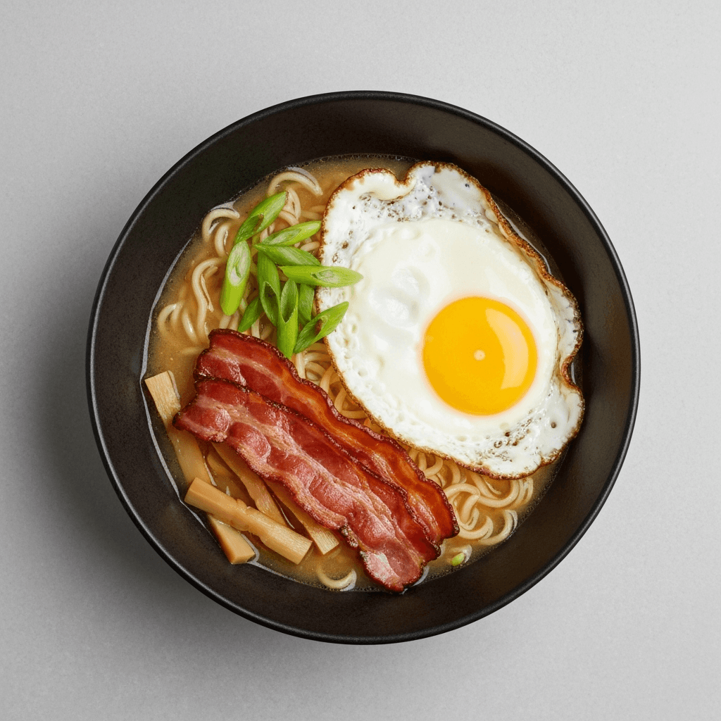 Breakfast Ramen with Bacon and Fried Egg