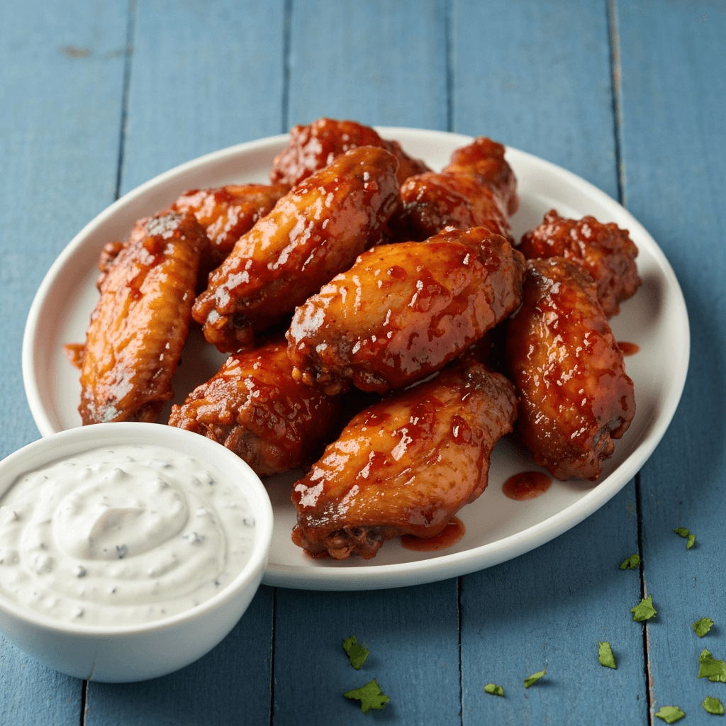 Chili-Glazed Chicken Wings with Blue Cheese Dip
