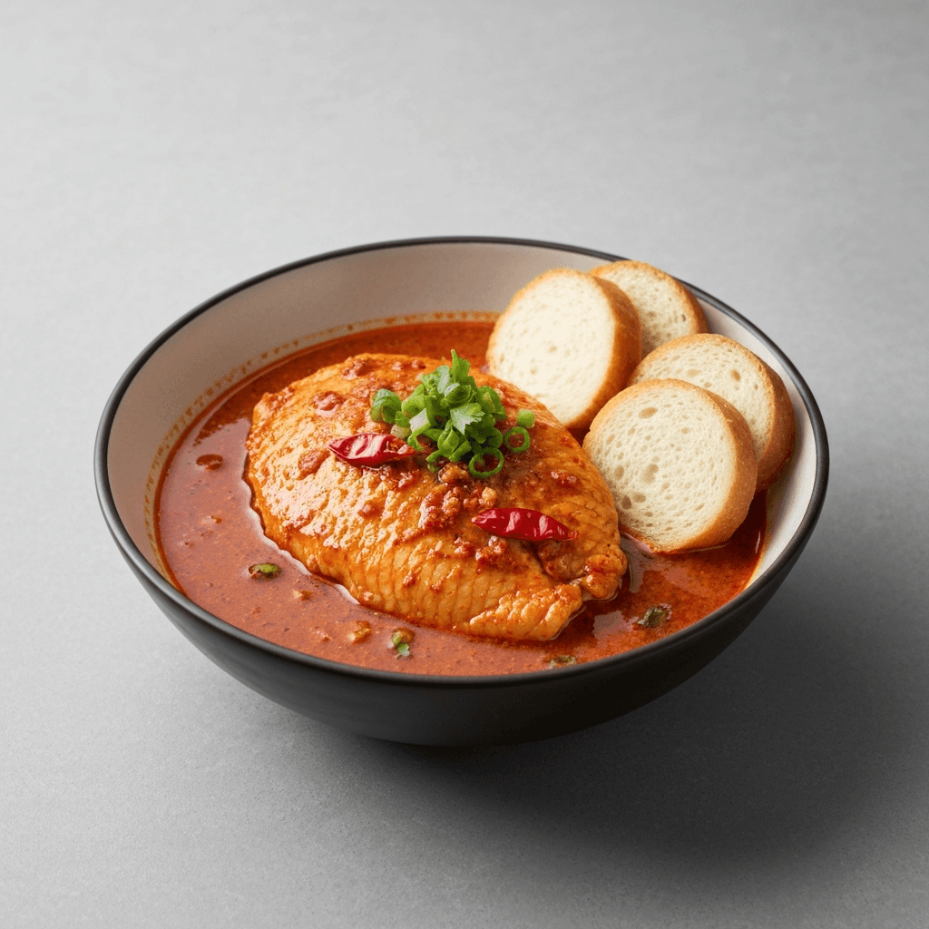 Chili Crab Flavored Fish Soup with Sourdough Mantou