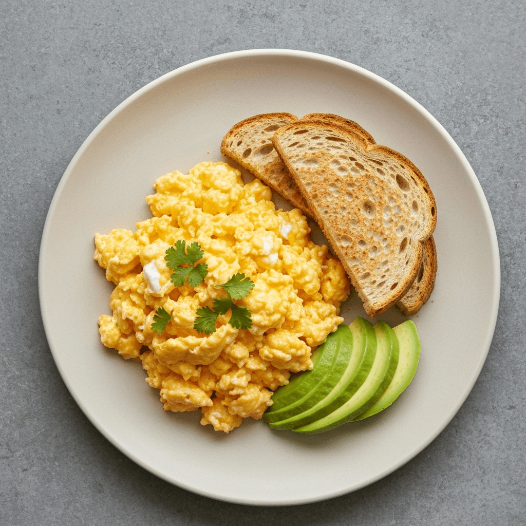 Mole Amarillo Scrambled Eggs with Avocado and Toast