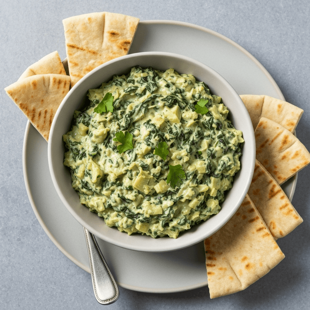 Vegan Spinach Artichoke Dip with Pita Bread