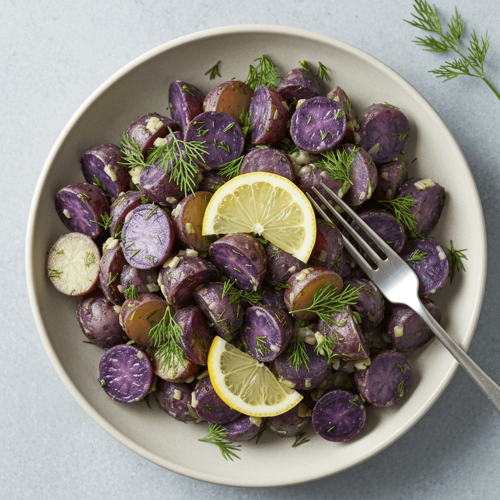 Purple Peruvian Potato Salad with Dill and Lemon