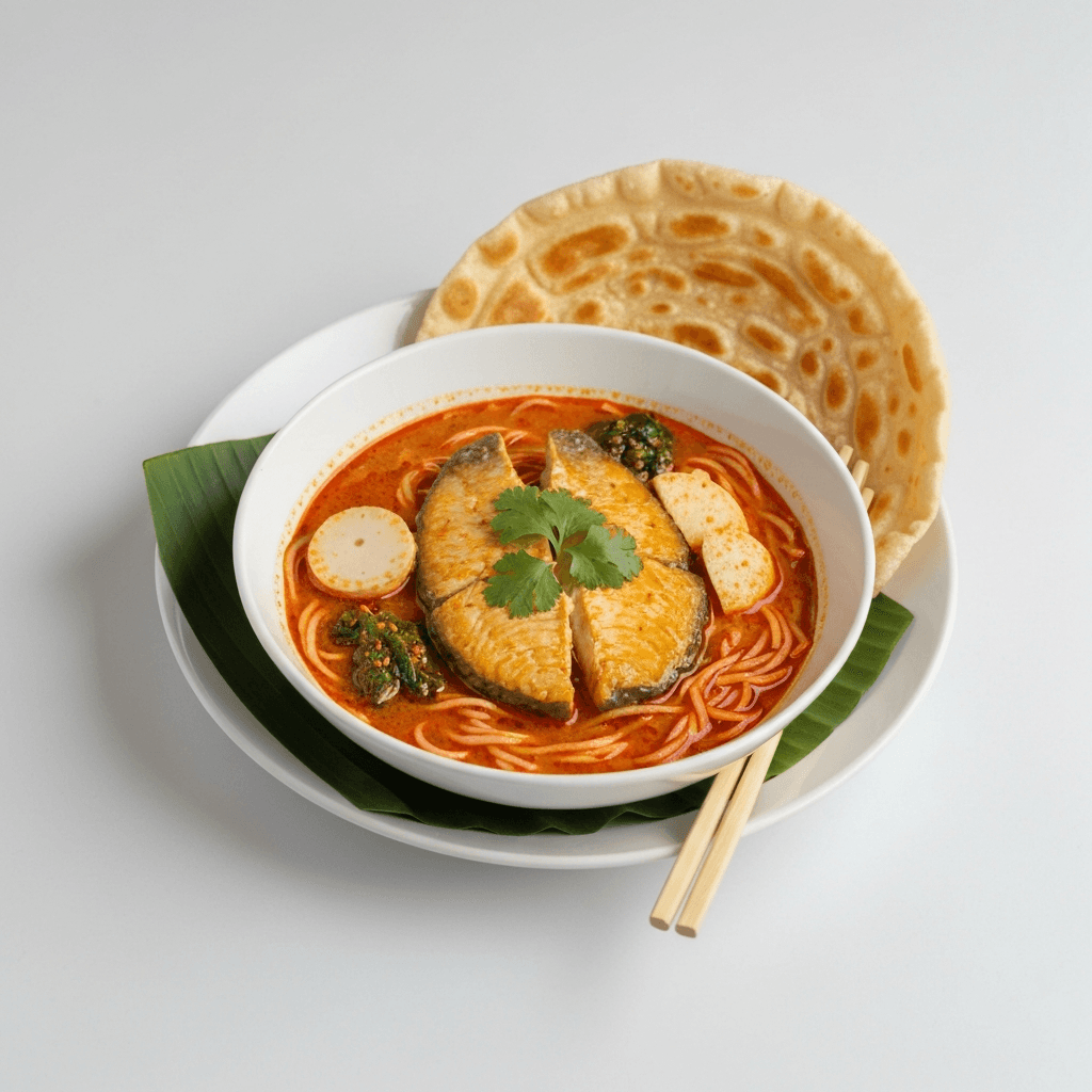 Mee Siam Inspired Fish Soup with Sourdough Roti Prata